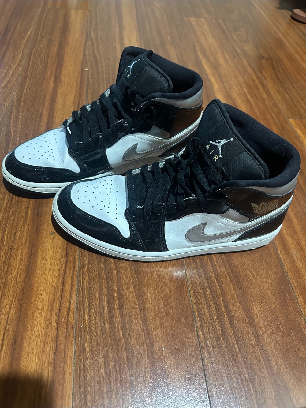 Jordan Mid-Top Sneakers - Black & White with Metallic Silver